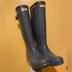 Hunter Original Tall Wellington Gloss Boots Graphite/Grey US 7 (Used Once)